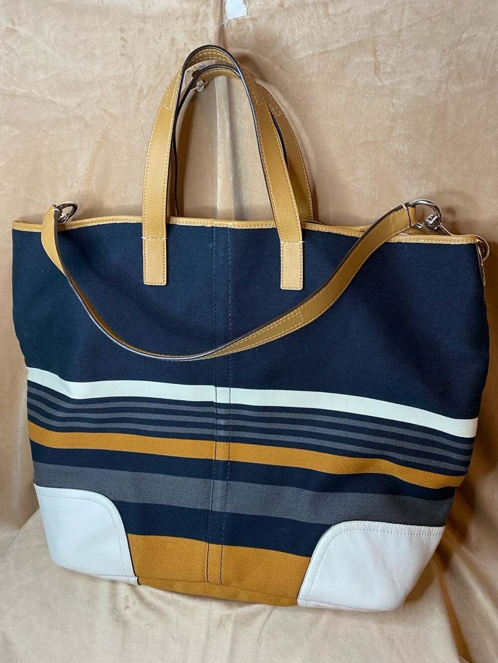 Coach Hadley Multi-Color Stripe Canvas Duffle Tote Bag F30302